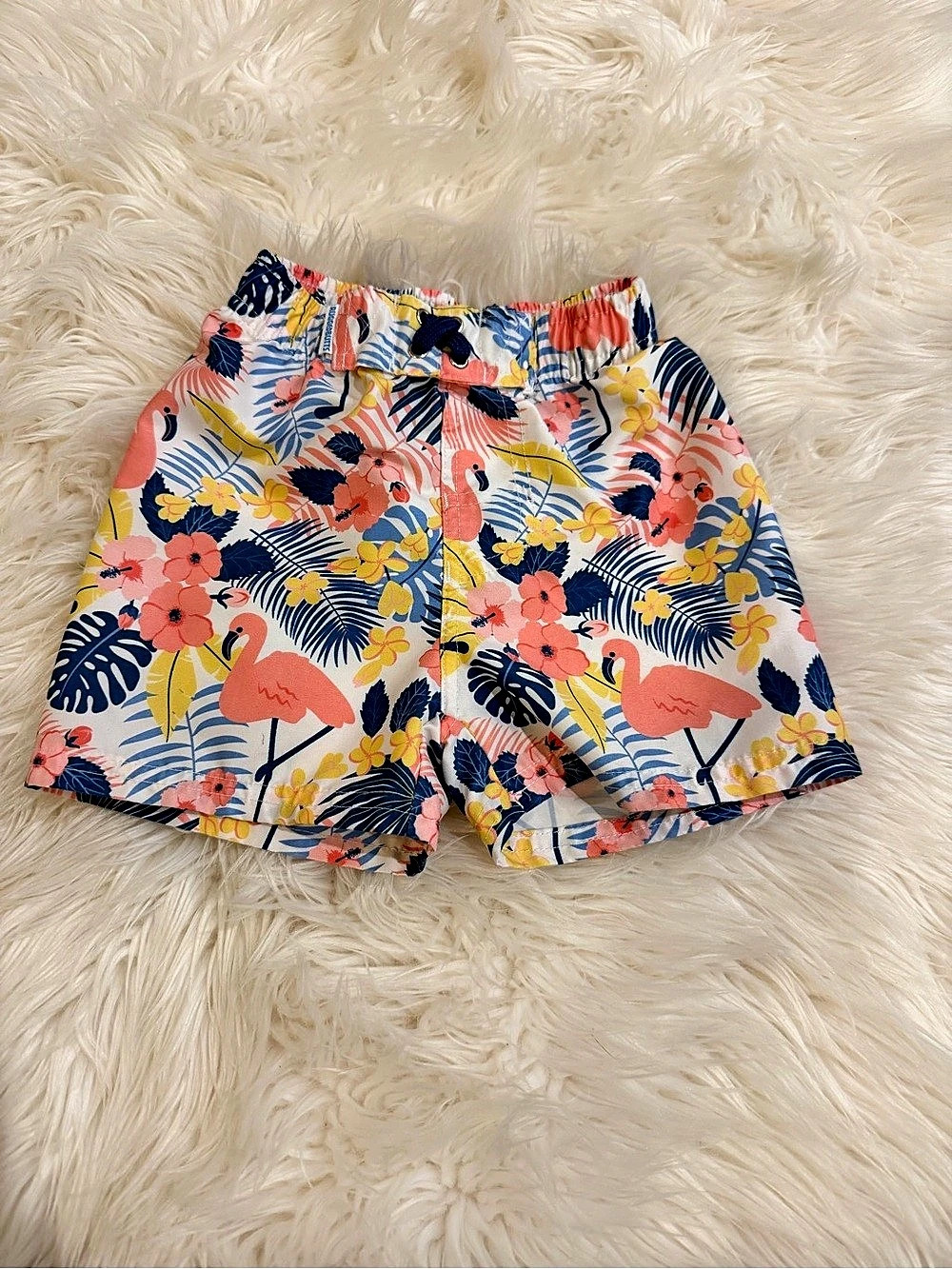 RuggedButts Flamingo Tropical Swim Trunks Coral & Blue Size 2T